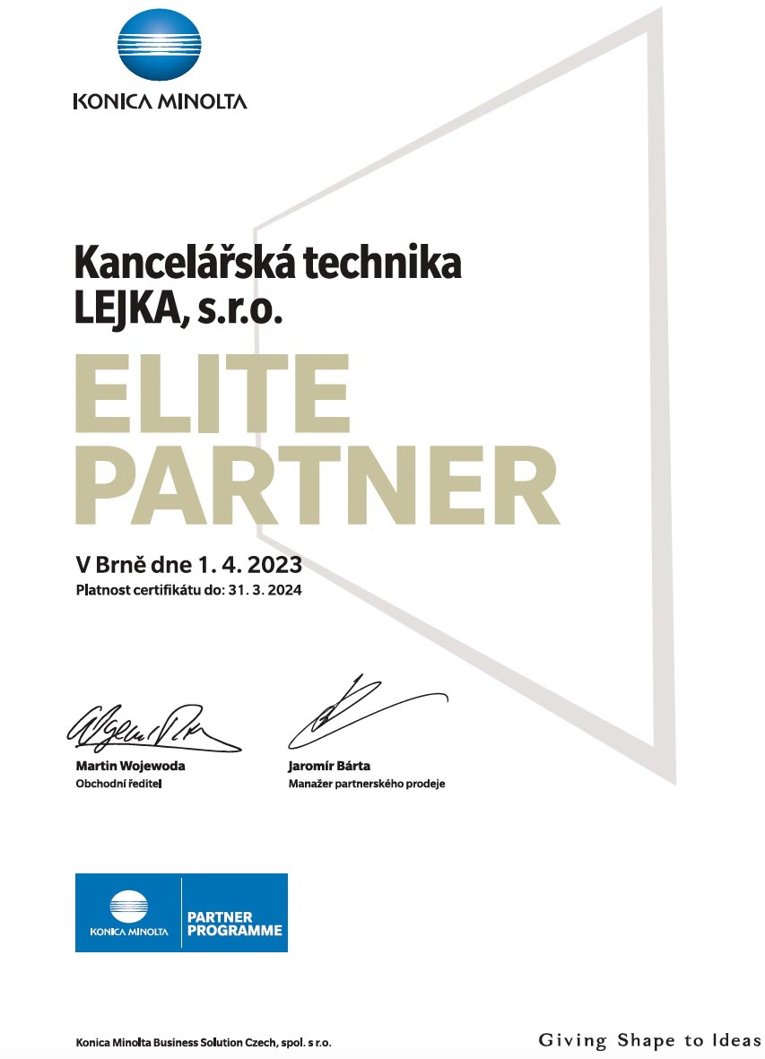 Certifikát Elite Partner Lejka s.r.o.